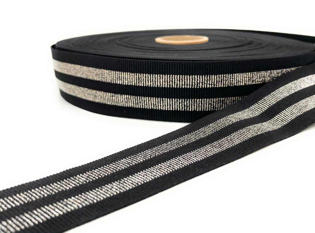 Elastico rigato con lourex 36mm nero e argento