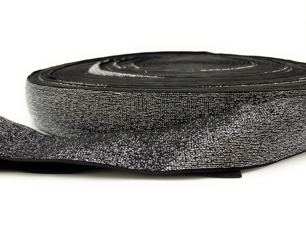 Elastico brillantissimo in lourex Argento con Base Nera 36mm